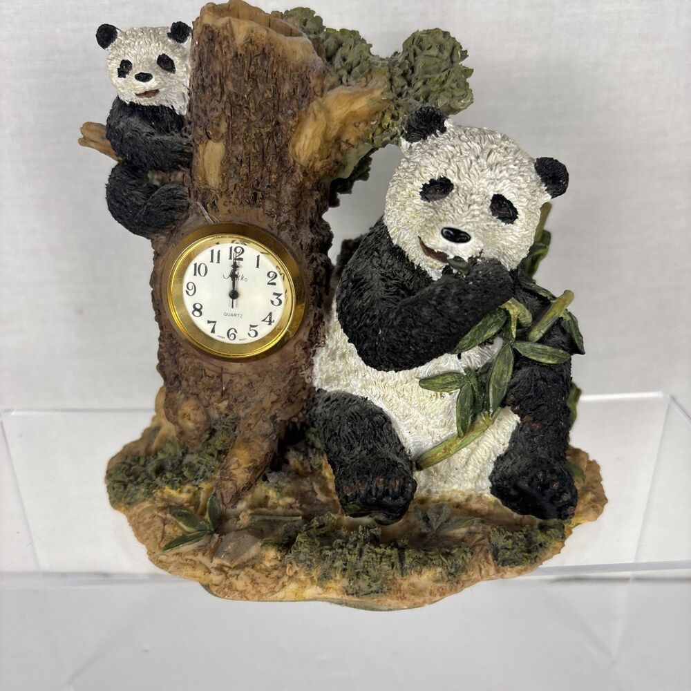 Timezone Company Panda Statue With Clock In Tree Figurine 5” Tall